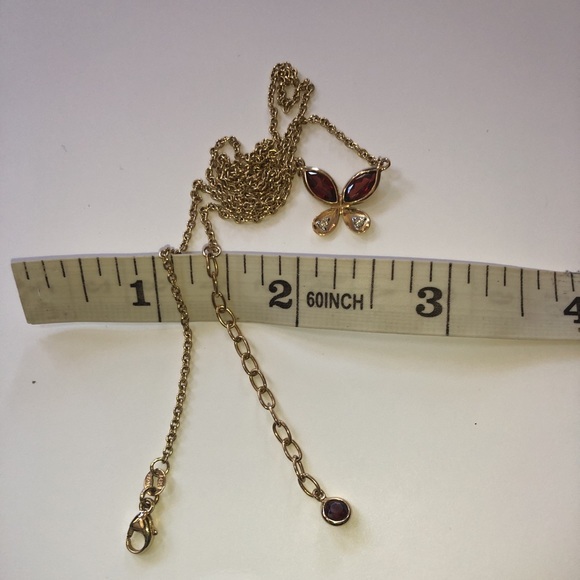 Solid Stamped 14K Yellow Gold Italy Natural Garnet & Diamond Butterfly Necklace - Picture 15 of 16